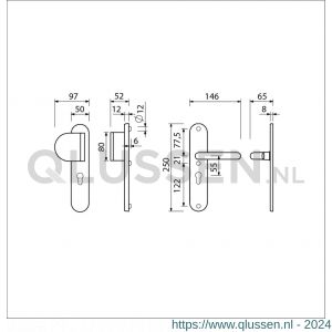 Ami VHB 250/50/1-90/83 veiligheidsvoordeur-duwerlangschildgarnituur SKG*** Archi Design ovaal VHB 250/50/1 profielcilinder PC 55 deurduwer 90/83 links en deurkruk 356 Irox deurdikte 38-42 mm 622355