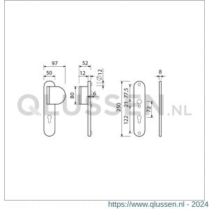 Ami VHB 250/50/1-90/83 veiligheidsvoordeur-duwerlangschildgarnituur SKG*** Archi Design ovaal VHB 250/50/1 profielcilinder PC 72 deurduwer 90/83 rechts en zonder deurkruk Irox deurdikte 38-42 mm 622400