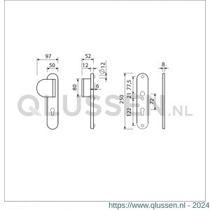 Ami VHB 250/50/1-90/83 veiligheidsvoordeur-duwerlangschildgarnituur SKG*** Archi Design ovaal VHB 250/50/1 profielcilinder PC 72 deurduwer 90/83 links en zonder deurkruk Irox deurdikte 38-42 mm 622450