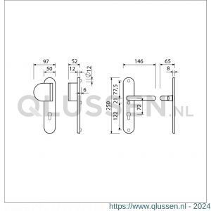 Ami VHB 250/50/1-90/83 veiligheidsvoordeur-duwerlangschildgarnituur SKG*** Archi Design ovaal VHB 250/50/1 profielcilinder PC 72 deurduwer 90/83 links en deurkruk 356 F1 mat Archi Design deurdikte 38-42 mm 622455