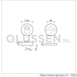 Ami VHB rond rozet veiligheidsrozet SKG*** Archi Design rond VHB rozet rond 60/15 buiten kerntrek KT binnen profielcilinder PC Irox deurdikte 38-42 mm 623021