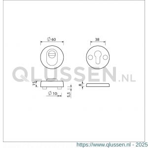 Ami VHB rond rozet veiligheidsrozet SKG*** Archi Design rond VHB Roz rond 60/15 buiten kerntrek KT binnen profielcilinder PC Irox deurdikte 53-57 mm 623022