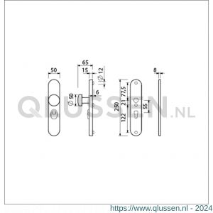 Ami VHB 250/15-169/50 KT veiligheids knop-kruk langschildgarnituur SKG*** kerntrekbeveiliging Archi Design ovaal VHB 250/15 knop 169/50 KT 55 en zonder deurkruk profielcilinder PC 55 Irox deurdikte 38-42 mm 623123