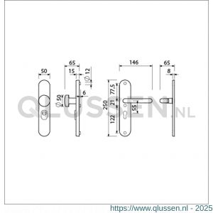 Ami VHB 250/15-169/50 KT veiligheids knop-kruk langschildgarnituur SKG*** kerntrekbeveiliging Archi Design ovaal VHB 250/15 knop 169/50 KT 55 en deurkruk 356 profielcilinder PC 55 Irox deurdikte 38-42 mm 623124