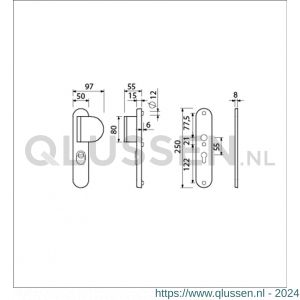 Ami VHB 250/15-90/83 KT veiligheids duwer-kruk langschildgarnituur SKG*** kerntrekbeveiliging Archi Design ovaal VHB 250/50/1 KT 55 deurduwer 90/83 rechts en zonder deurkruk Irox deurdikte 38-42 mm 623160