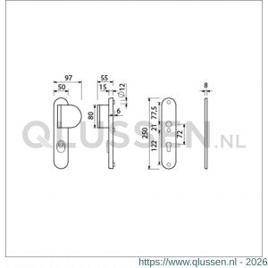 Ami VHB 250/15-90/83 KT veiligheids duwer-kruk langschildgarnituur SKG*** kerntrekbeveiliging Archi Design ovaal VHB 250/50/1 KT 72 deurduwer 90/83 rechts en zonder deurkruk Irox deurdikte 38-42 mm 623170
