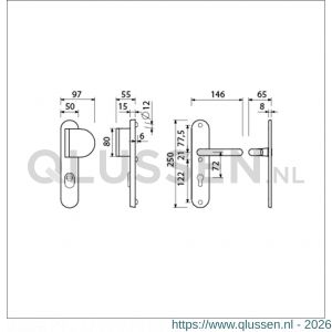 Ami VHB 250/15-90/83 KT veiligheids duwer-kruk langschildgarnituur SKG*** kerntrekbeveiliging Archi Design ovaal VHB 250/50/1 KT 72 deurduwer 90/83 rechts en deurkruk 356 Irox deurdikte 38-42 mm 623171