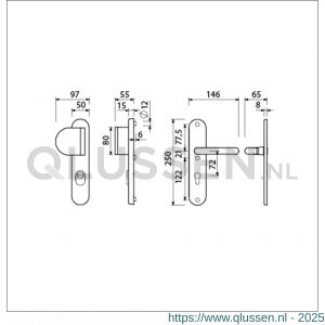 Ami VHB 250/15-90/83 KT veiligheids duwer-kruk langschildgarnituur SKG*** kerntrekbeveiliging Archi Design ovaal VHB 250/50/1 KT 72 deurduwer 90/83 links en deurkruk 356 Irox deurdikte 38-42 mm 623175