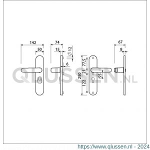 Ami VHB 250/15-378 KT veiligheids Rotaveer kruk-kruk langschildgarnituur SKG*** kerntrekbeveiliging Archi Design VHB 378 Rota 250/15 KT 55 en profielcilinder PC 55 Irox deurdikte 38-42 mm 623202