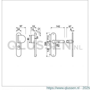 Ami VHB 250/15-90/83-378 KT veiligheids Rotaveer duwer-kruk langschildgarnituur SKG*** kerntrekbeveiliging Archi Design VHB 250/15 KT 55 deurduwer 90/83 rechts en deurkruk 378 Rota Irox deurdikte 38-42 mm 623301