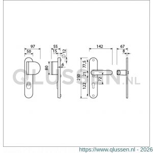 Ami VHB 250/15-90/83-378 KT veiligheids Rotaveer duwer-kruk langschildgarnituur SKG*** kerntrekbeveiliging Archi Design VHB 250/15 KT 72 deurduwer 90/83 rechts en deurkruk 378 Rota Irox deurdikte 38-42 mm 623311