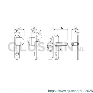 Ami VHB 250/15-90/83-378 KT veiligheids Rotaveer duwer-kruk langschildgarnituur SKG*** kerntrekbeveiliging Archi Design VHB 250/15 KT 92 deurduwer 90/83 rechts en deurkruk 378 Rota Irox deurdikte 38-42 mm 623321