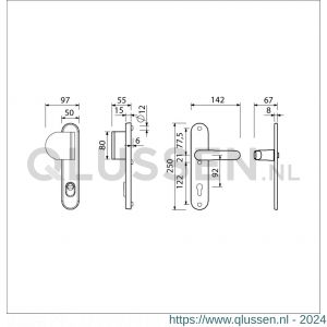 Ami VHB 250/15-90/83-378 KT veiligheids Rotaveer duwer-kruk langschildgarnituur SKG*** kerntrekbeveiliging Archi Design VHB 250/15 KT 92 deurduwer 90/83 links en deurkruk 378 Rota Irox deurdikte 38-42 mm 623325