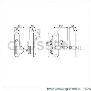 Ami VHB 250/15-90/83-378 KT senioren veiligheids Rotaveer duwer-kruk langschildgarnituur SKG*** kerntrekbeveiliging omkeer Archi Design VHB 250/15 KT 72 omkeer deurduwer 90/83 rechts en deurkruk 378 Rota Irox 2 GTS deurdikte 38-42 mm 623331