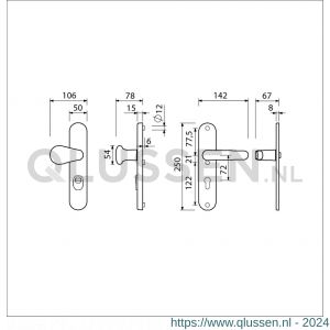 Ami VHB 250/15-173-378 KT veiligheids Rotaveer knop-kruk langschildgarnituur SKG*** kerntrekbeveiliging VHB knop 173 Varo en deurkruk 378 Rota 250/15 buiten kerntrek KT 72 binnen profielcilinder PC 72 Irox deurdikte 38-42 mm Archi Design 623341