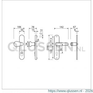 Ami VHB 250/15-173-378 KT veiligheids Rotaveer kruk-kruk langschildgarnituur SKG*** kerntrekbeveiliging ovaal VHB 173/378 Rota 250/15 buiten kerntrek KT 92 en binnen profielcilinder PC 92 Irox deurdikte 38-42 mm Archi Design 623347