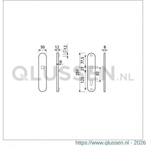 Ami VHB 250/50/1 veiligheidslangschild SKG*** ovaal VHB 250/50/1 buiten blind F1 binnen profielcilinder PC 92 deurdikte 53-57 mm 653082