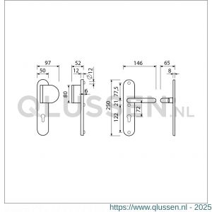 Ami VHB 250/50/1-90/83 veiligheidsvoordeur-duwerlangschildgarnituur SKG*** ovaal VHB 250/50/1 profielcilinder PC 72 deurduwer 90/83 rechts F1 profielcilinder PC 72 en deurkruk 369 M6 deurdikte 38-42 mm 653405