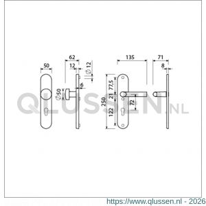Ami VHB 250/50/1-169/50 veiligheidsvoordeur-knoplangschildgarnituur SKG*** ovaal VHB 250/50/1 profielcilinder PC 72 knop 169/50 F1 profielcilinder PC 72 en deurkruk 369 M6 deurdikte 38-42 mm 654021