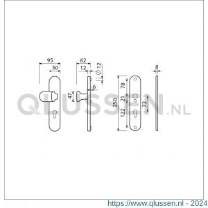 Ami VHB 250/50/1-145-378 veiligheids Rotaveer knop-kruk langschildgarnituur SKG*** ovaal VHB Varo knop 145 250/50/1 buiten en binnen profielcilinder PC 72 en deurkruk 378 Rota F1 deurdikte 53-57 mm 654665