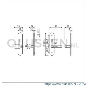 Ami VHB 250/50/1-145 senioren veiligheidsvoordeur-knoplangschildgarnituur SKG** ovaal omkeer VHB 250/50/1 profielcilinder PC 72 omkeer Varo knop 145 en deurkruk 369 F1 deurdikte 38-42 mm 2G 654751