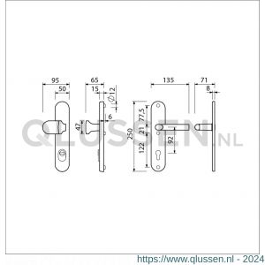 Ami VHB 250/50/1-145 veiligheidsvoordeur-knoplangschildgarnituur SKG*** ovaal VHB 250/50/1 profielcilinder PC 92 Varo knop 145 en deurkruk 369 F1 deurdikte 53-57 mm 654861