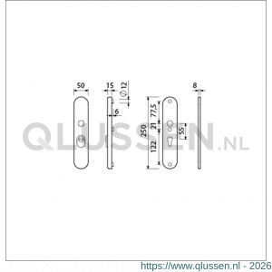 Ami VHB 250/15 KT veiligheidslangschild SKG*** kerntrekbeveiliging ovaal VHB 250/50/15 buiten KT 55 en binnen profielcilinder PC 55 F1 deurdikte 38-42 mm 656121