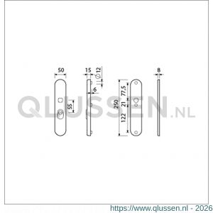 Ami VHB 250/15 KT veiligheidslangschild SKG*** kerntrekbeveiliging ovaal VHB 250/50/15 buiten KT 55 en binnen blind F1 deurdikte 53-57 mm 656125