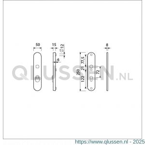 Ami VHB 250/15 KT veiligheidslangschild SKG*** kerntrekbeveiliging ovaal VHB 250/50/15 buiten KT 72 en binnen profielcilinder PC 72 F1 deurdikte 38-42 mm 656141