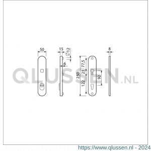 Ami VHB 250/15 KT veiligheidslangschild SKG*** kerntrekbeveiliging ovaal VHB 250/50/15 buiten KT 92 en binnen profielcilinder PC 92 F1 deurdikte 38-42 mm 656191