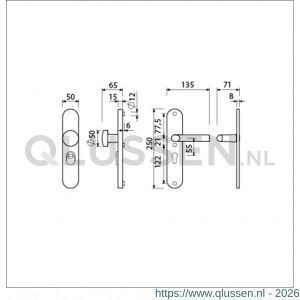 Ami VHB 250/15-169/50 KT veiligheids knop-kruk langschildgarnituur SKG*** kerntrekbeveiliging ovaal VHB 250/50/15 KT 55 knop 169/50 en deurkruk 369 profielcilinder PC 55 F1 deurdikte 38-42 mm 656211