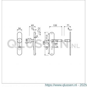 Ami VHB 250/15-169/50 KT veiligheids knop-kruk langschildgarnituur SKG*** kerntrekbeveiliging ovaal VHB 250/50/15 KT 72 knop 169/50 en deurkruk 369 profielcilinder PC 72 F1 deurdikte 38-42 mm 656221