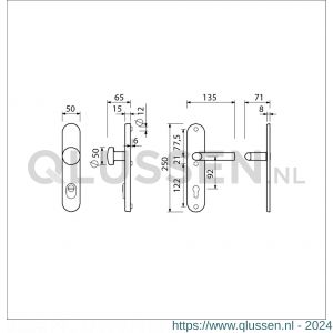 Ami VHB 250/15-169/50 KT veiligheids knop-kruk langschildgarnituur SKG*** kerntrekbeveiliging ovaal VHB 250/50/15 KT 92 knop 169/50 en deurkruk 369 profielcilinder PC 92 F1 deurdikte 38-42 mm 656251