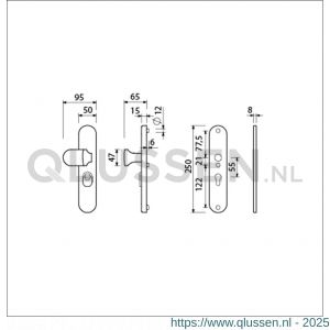 Ami VHB 250/15-145 KT veiligheids knop-kruk langschildgarnituur SKG*** kerntrekbeveiliging ovaal VHB 250/50/15 KT 55 knop 145 en zonder deurkruk profielcilinder PC 55 F1 deurdikte 53-57 mm 656315