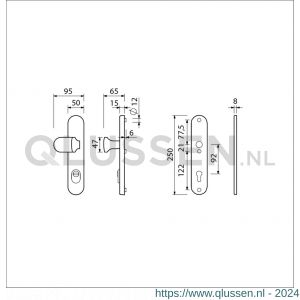 Ami VHB 250/15-145 KT veiligheids knop-kruk langschildgarnituur SKG*** kerntrekbeveiliging ovaal VHB 250/50/15 KT 92 knop 145 en zonder deurkruk profielcilinder PC 92 F1 deurdikte 38-42 mm 656370