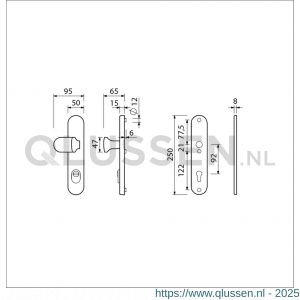 Ami VHB 250/15-145 KT veiligheids knop-kruk langschildgarnituur SKG*** kerntrekbeveiliging ovaal VHB 250/50/15 KT 92 knop 145 en zonder deurkruk profielcilinder PC 92 F1 deurdikte 53-57 mm 656375