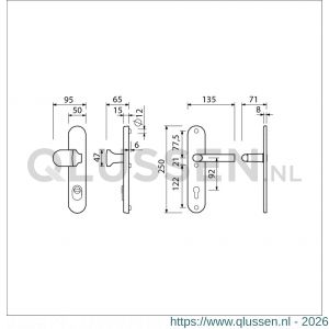 Ami VHB 250/15-145 KT veiligheids knop-kruk langschildgarnituur SKG*** kerntrekbeveiliging ovaal VHB 250/50/15 KT 92 knop 145 en deurkruk 369 profielcilinder PC 92 F1 deurdikte 53-57 mm 656376