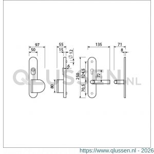 Ami VHB 250/15-90/83 KT senioren veiligheids duwer-kruk langschildgarnituur SKG*** kerntrekbeveiliging ovaal omkeer VHB 250/50/15 KT 72 omkeer 90/83 rechts en deurkruk 369 profielcilinder PC 72 omkeer F1 deurdikte 53-57 mm 656456