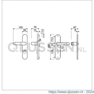 Ami VHB 250/15-378 KT veiligheids Rotaveer kruk-kruk langschildgarnituur SKG*** kerntrekbeveiliging ovaal VHB 378 Rota 250/50/15 KT 72 en profielcilinder PC 72 F1 deurdikte 38-42 mm 656511