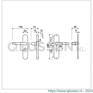 Ami VHB 250/15-386 KT veiligheids Rotaveer kruk-kruk langschildgarnituur SKG*** kerntrekbeveiliging ovaal VHB 386 Rota 250/50/15 KT 55 en profielcilinder PC 55 F1 deurdikte 38-42 mm 656701