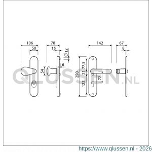Ami VHB 250/15-173-378 KT veiligheids Rotaveer knop-kruk langschildgarnituur SKG*** kerntrekbeveiliging VHB 173 knop 378 Rota 250/50/15 buiten kerntrek KT 72 en binnen profielcilinder PC 72 F1 deurdikte 53-57 mm 656953