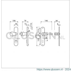 Ami VHB 250/15-173-386 KT veiligheids Rotaveer knop-kruk langschildgarnituur SKG*** kerntrekbeveiliging VHB 173 knop 386 Rota 250/50/15 buiten kerntrek KT 92 en binnen profielcilinder PC 92 F1 deurdikte 38-42 mm 656965