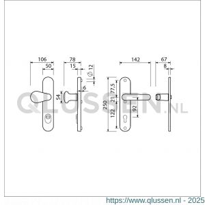 Ami VHB 250/15-173-378 KT veiligheids Rotaveer kruk-kruk langschildgarnituur SKG*** kerntrekbeveiliging ovaal VHB 173/378 Rota 250/50/15 buiten kerntrek KT 92 en binnen profielcilinder PC 92 F1 deurdikte 38-42 mm 656975