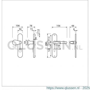 Ami VHB 250/15-173-386 KT veiligheids Rotaveer kruk-kruk langschildgarnituur SKG*** kerntrekbeveiliging ovaal VHB 173/386 Rota 250/50/15 buiten kerntrek KT 72 en binnen profielcilinder PC 72 F1 deurdikte 53-57 mm 656983