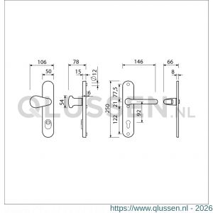 Ami VHB 250/15-173-386 KT veiligheids Rotaveer kruk-kruk langschildgarnituur SKG*** kerntrekbeveiliging ovaal VHB 173/386 Rota 250/50/15 buiten kerntrek KT 92 en binnen profielcilinder PC 92 F1 deurdikte 53-57 mm 656987