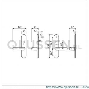 Ami VHB 250/50/1-378 senioren veiligheids Rotaveer kruk-kruk langschildgarnituur SKG** ovaal omkeer VHB deurkruk 378 Rota 250/50/1 profielcilinder PC 72 omkeer F1 en deurkruk 378 Rota profielcilinder PC 72 omkeer deurdikte 53-57 mm 689412