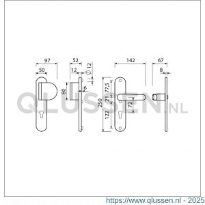 Ami VHB 250/50/1-90/83-378 veiligheids Rotaveer duwer-kruk langschildgarnituur SKG*** ovaal VHB 250/50/1 profielcilinder PC 72 deurduwer 90/83 rechts en deurkruk 378 Rota deurdikte 53-57 mm F1 689611