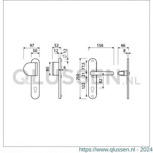 Ami VHB 250/50/1-90/83-386 veiligheids Rotaveer duwer-kruk langschildgarnituur SKG*** ovaal VHB 250/50/1 profielcilinder PC 92 deurduwer 90/83 links en deurkruk 386 Rota deurdikte 38-42 mm F1 689753