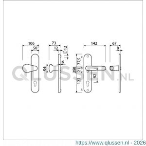 Ami VHB 250/50/1-173-378 veiligheids Rotaveer knop-kruk langschildgarnituur SKG*** ovaal VHB knop 173 250/50/1 buiten en binnen profielcilinder PC 92 deurkruk 378 Rota F1 deurdikte 38-42 mm 689915
