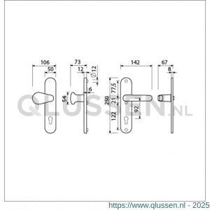 Ami VHB 250/50/1-173-378 veiligheids Rotaveer knop-kruk langschildgarnituur SKG*** ovaal VHB knop 173 250/50/1 buiten en binnen profielcilinder PC 92 deurkruk 378 Rota F1 deurdikte 53-57 mm 689917